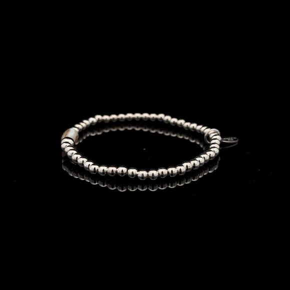 925 Sterling Silver Beaded Stretch Stacking Bracelet MOP Letter Initial A - Picture 4 of 6